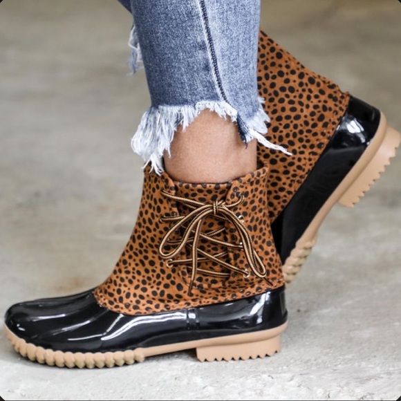 Cheetah Print Side Laced Duck Boots - Picture 1 of 8